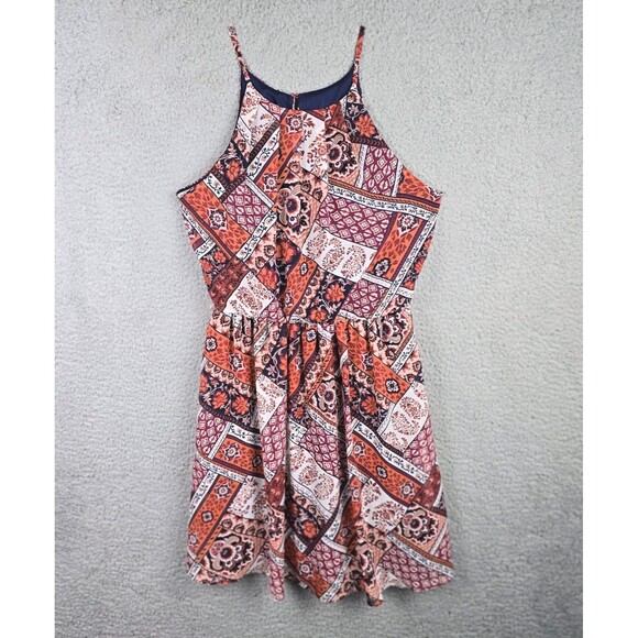 By & By Sun Dress Womens S Orange Blue Patchwork Colorful Lined Shoulder Straps - Picture 1 of 15